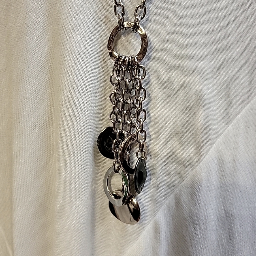 Stein Mart Long Silver Plated Rope Black Metal Y Tassel Necklace 40.5" - Picture 6 of 6
